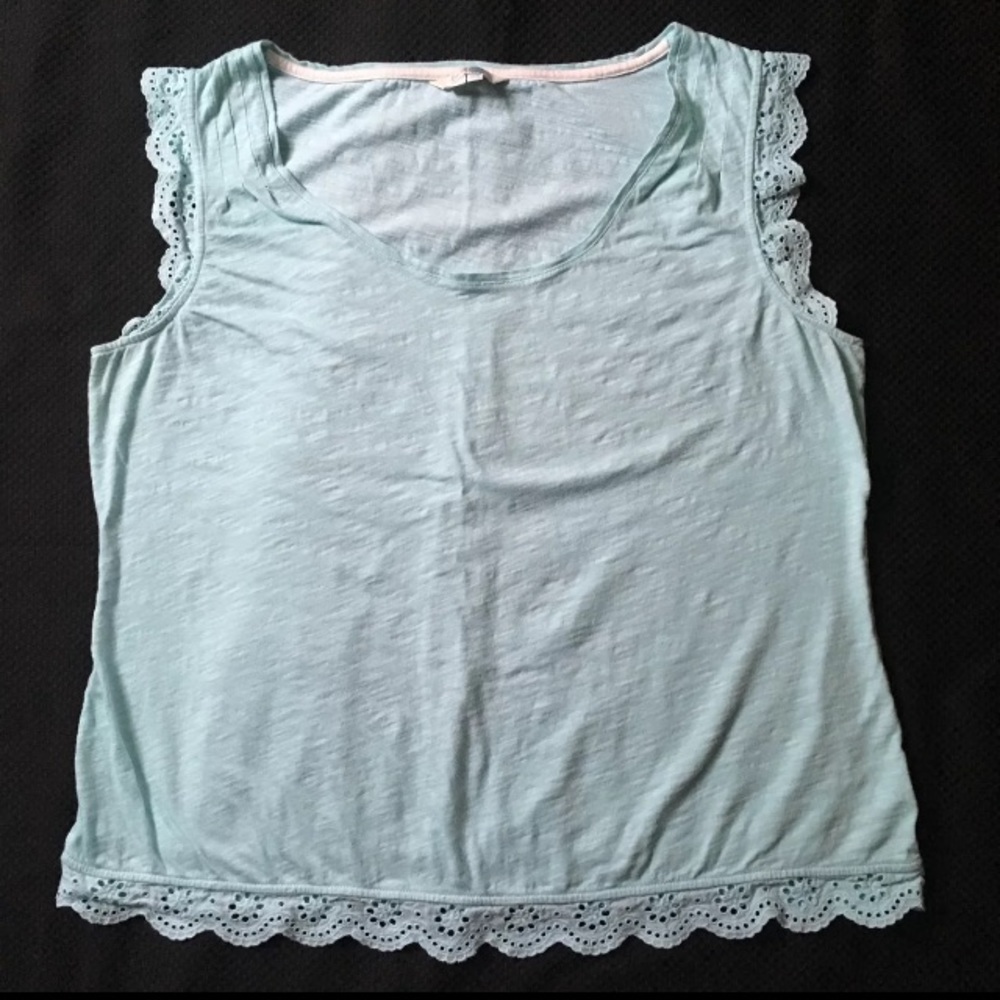 CUTE Boden Blue Scalloped Eyelet Tank, Size 16